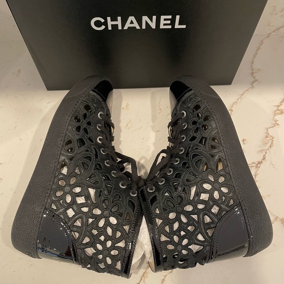 CHANEL HIGH TOP CAMILA LASER CUT SNEAKERS